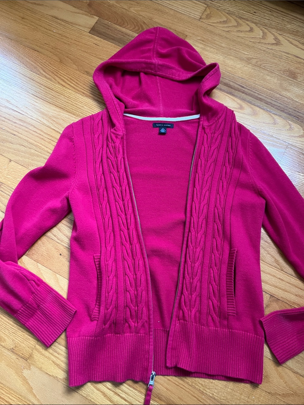 Tommy Hilfiger Hooded Cable-Knit Zip Cardigan - Hot Pink